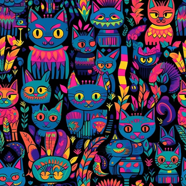 Un gros plan d'un groupe de chats avec différentes couleurs ai générative