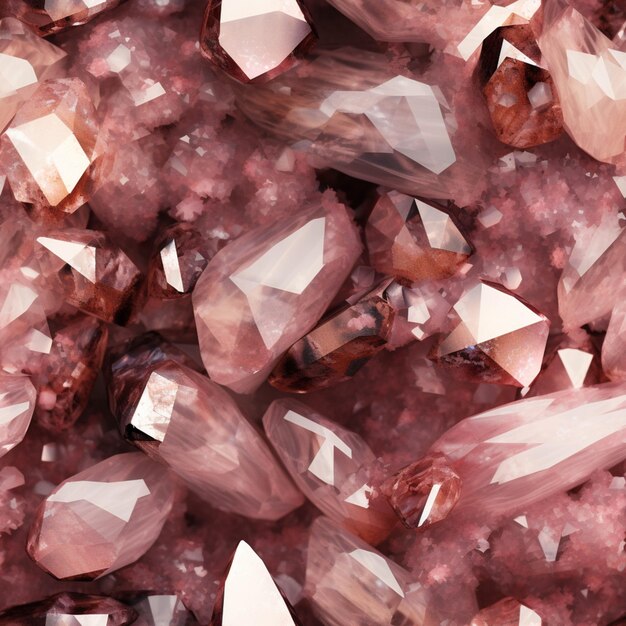 Un gros plan d'un groupe de cristaux roses sur une table générative ai