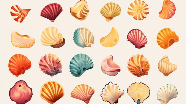 un gros plan d'un groupe de différents types de coquilles génératives ai