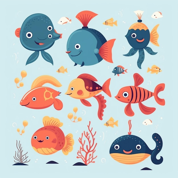 Un gros plan d'un groupe de différents types de poissons ai générative