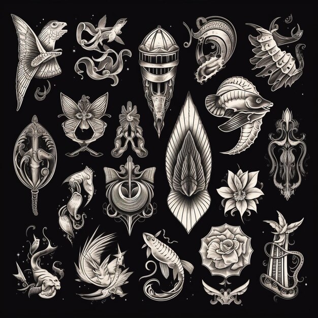 Photo un gros plan d'un groupe de différents types de tatouages génératifs ai
