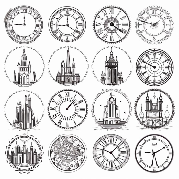 Photo un gros plan d'un groupe d'horloges avec des conceptions différentes