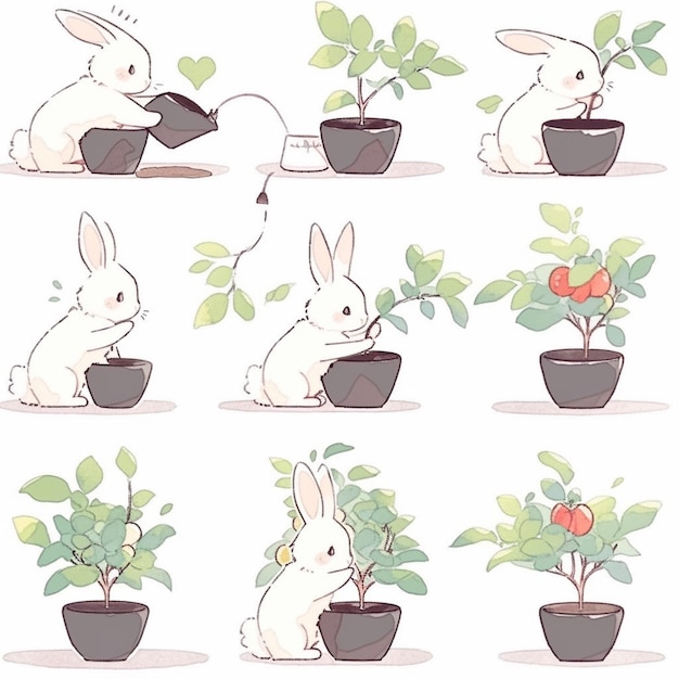Un gros plan d'un groupe de plantes avec des lapins en eux AI Generative