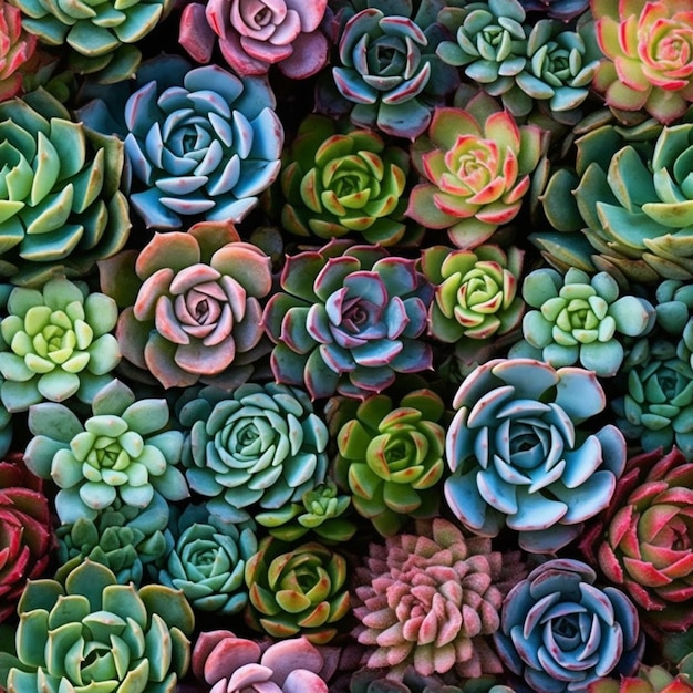 un gros plan d'un groupe de succulentes de différentes couleurs générative ai