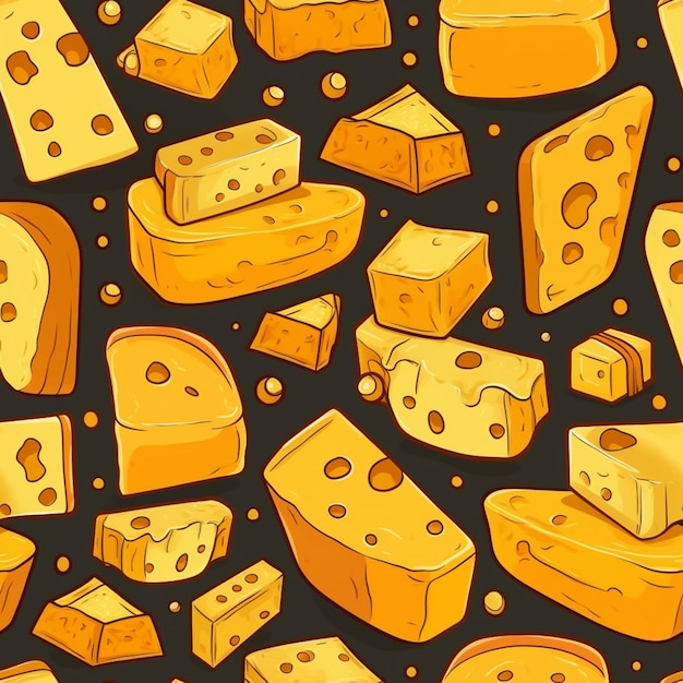 Photo un gros plan d'un groupe de tranches de fromage sur un fond noir génératif ai