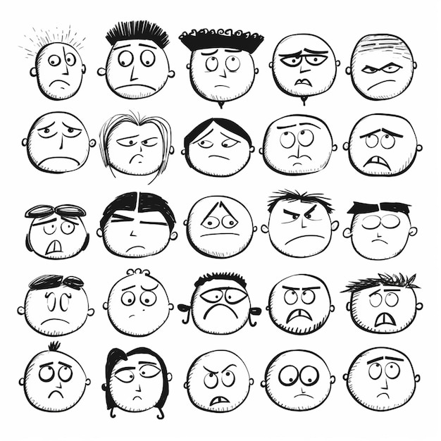 Photo un gros plan d'un groupe de visages de dessins animés avec différentes expressions génératives ai