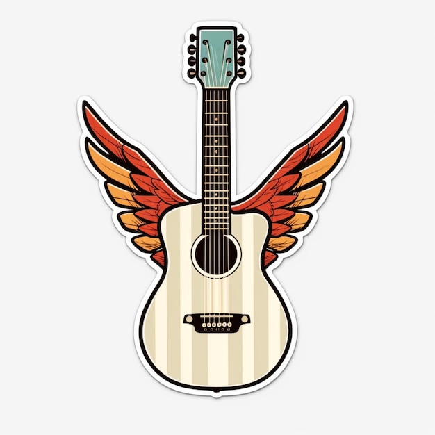 un gros plan d'une guitare avec des ailes sur un fond blanc