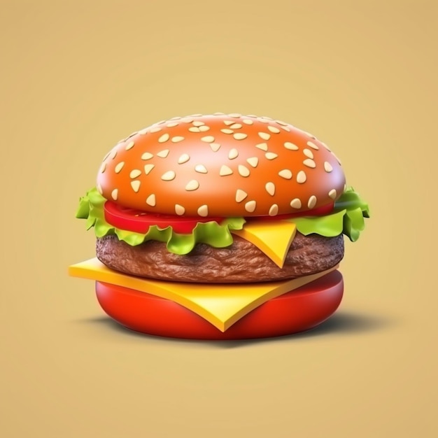 Photo un gros plan d'un hamburger avec du fromage et de la laitue sur un fond jaune ai générative