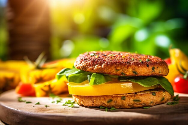 Photo un gros plan d'un hamburger végétarien avec de la mayonnaise chipotle