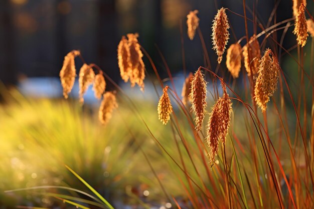 Un gros plan d'herbe au soleil