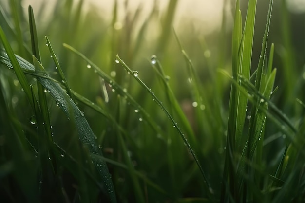 Un gros plan d'herbe avec de la rosée dessus