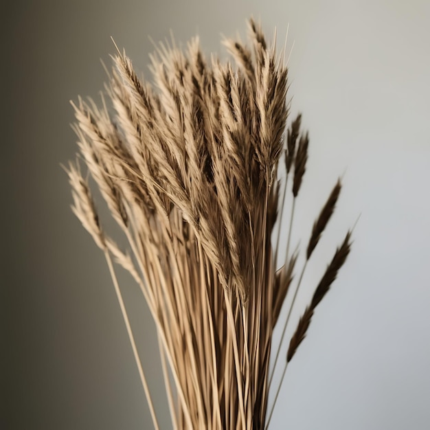 un gros plan d'une herbe sèche avec un fond gris