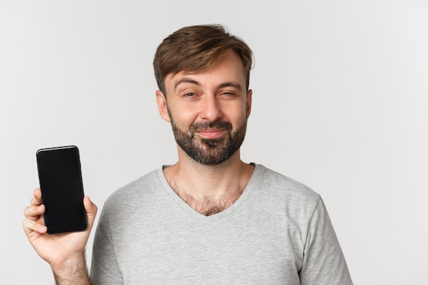 Gros plan, de, heureux, homme souriant, à, barbe