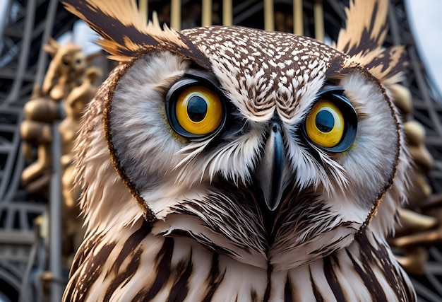 Un gros plan d'un hibou aux yeux jaunes