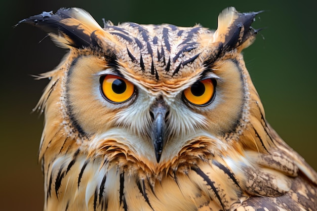 un gros plan d'un hibou avec de grands yeux jaunes