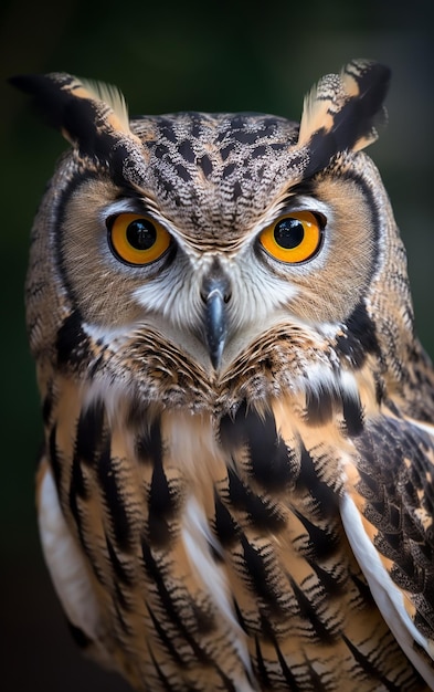 Un gros plan d'un hibou avec un visage noir et blanc.