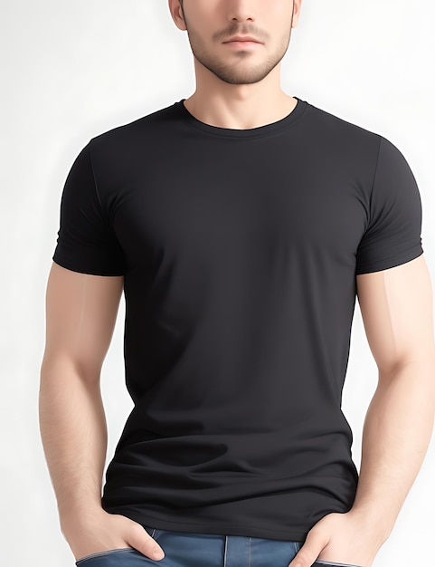 Gros plan d'un homme en maquette de t-shirt blanc noir