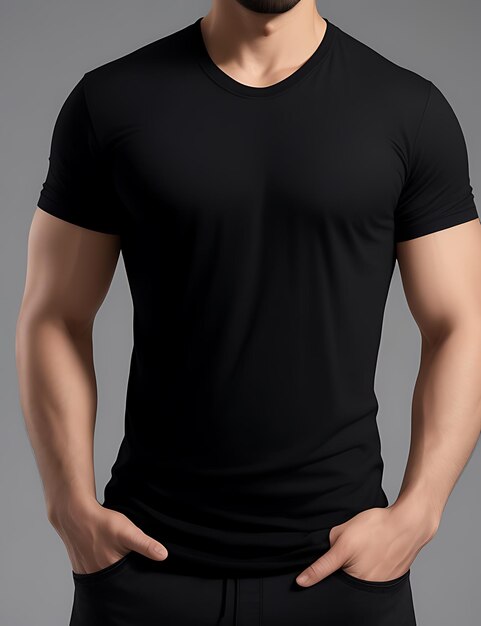 Gros plan d'un homme en maquette de t-shirt blanc noir