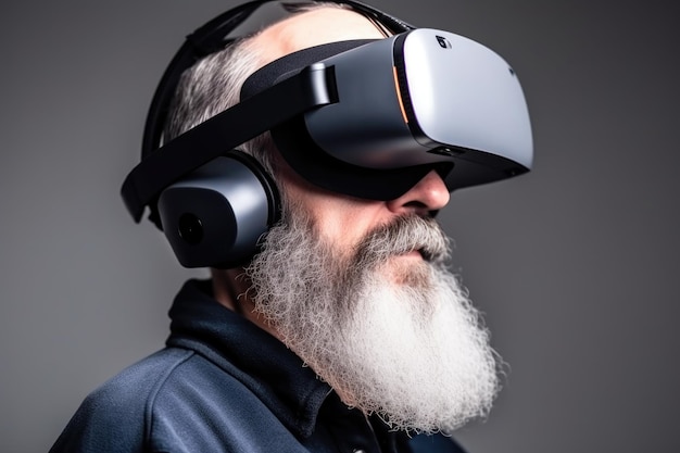 Gros plan d'un homme méconnaissable utilisant un casque de réalité virtuelle