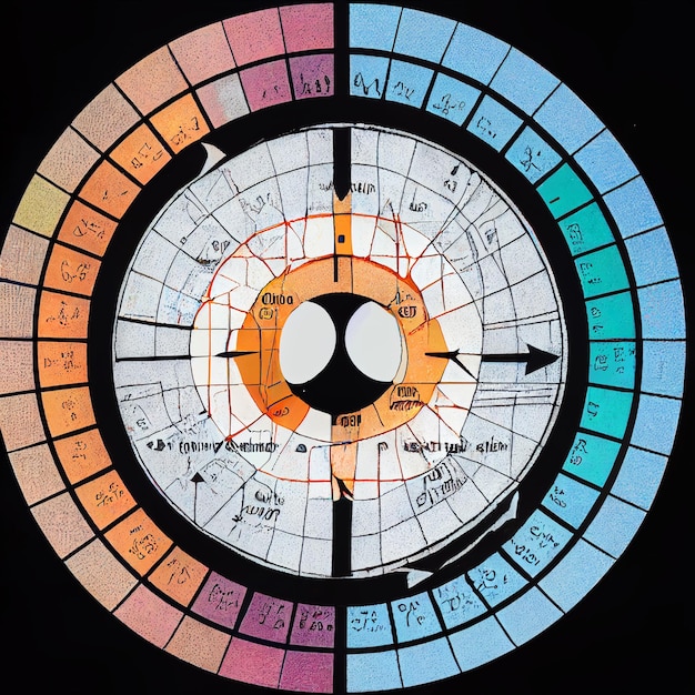 Un gros plan d'une horloge circulaire avec un fond noir ai génératif