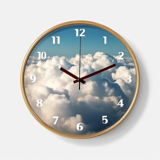 un gros plan d'une horloge avec des nuages en arrière-plan