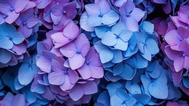 gros plan de l'hortensie de nombreuses fleurs bleues arrière-plan de la texture de la bannière avec des fleurs