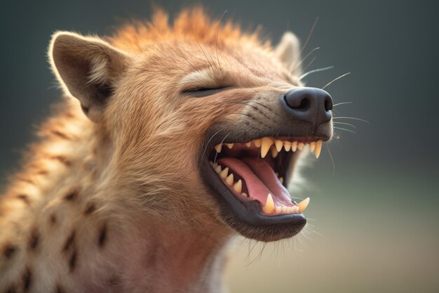 Gros plan des hyènes face à un rire