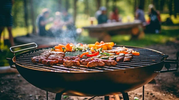 Gros plan IA génératif d'un barbecue dans un camping avec un barbecue animé