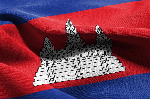 Gros plan illustration 3D drapeau du Cambodge