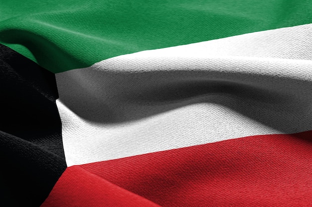 Gros plan illustration 3D drapeau du Koweït
