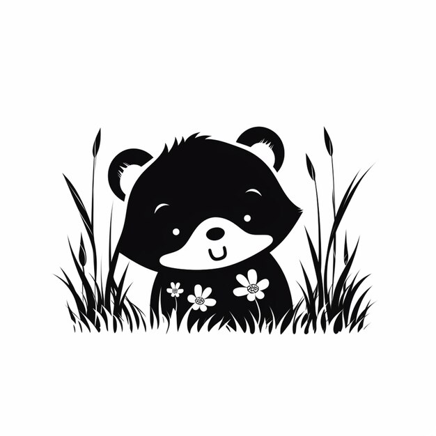 Un gros plan d'une image en noir et blanc d'un ours dans l'herbe ai générative
