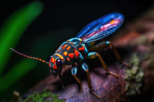 Un gros plan d'un insecte sur une branche d'arbre Generative Ai