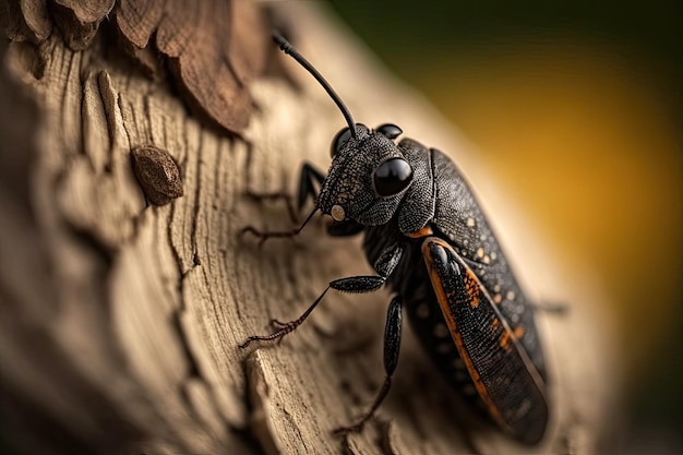 Gros plan d'un insecte sur l'écorce d'un arbre généré par AI