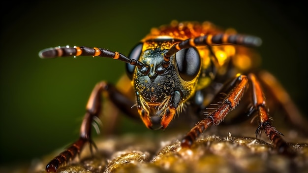 Un gros plan d'un insecte géant avec un fond noir