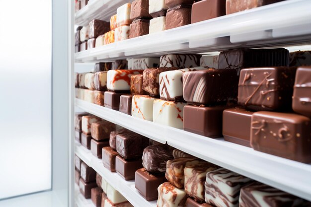 Gros plan de l'inventaire de chocolat surgelé prêt à la vente Une variété alléchante qui attend pour adoucir votre journée