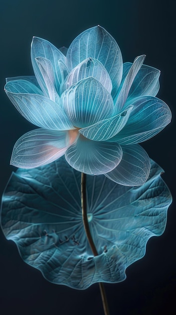 Un gros plan iridescent d'une fleur de lotus sur un fond noir