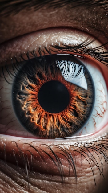 Gros plan de l'iris de l'œil humain brun foncé et de l'image verticale de la pupille ophtalmologie et santé oculaire