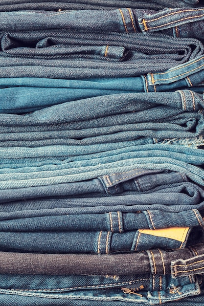 Gros Plan De Jeans Bleu Mode Empilés