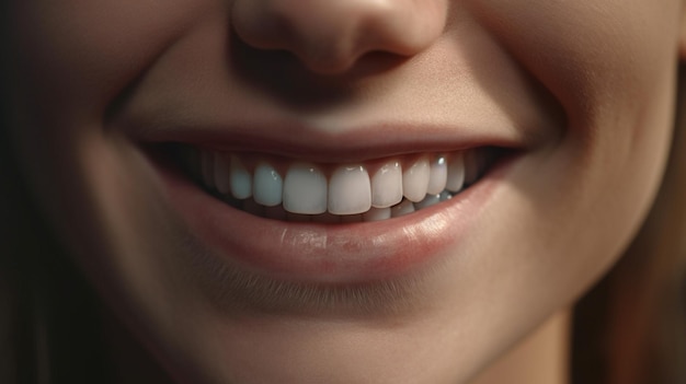 Gros plan d'une jeune femme souriante avec des dents saines Generative Ai