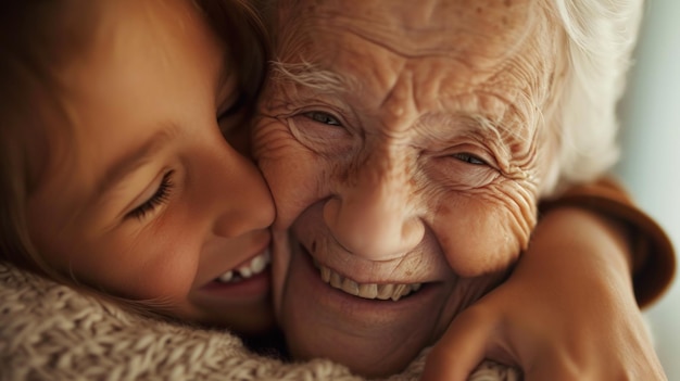 Un gros plan d'une jeune fille qui étreint une femme plus âgée.