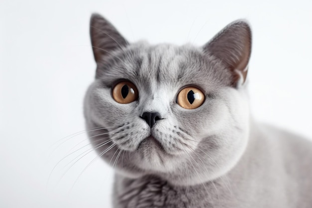 Gros plan d'un joli minou gris isolé sur fond blanc