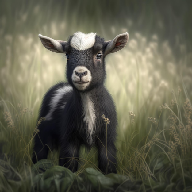 Gros plan d'une jolie chèvre pygmée dans un champ créé à l'aide de la technologie générative ai