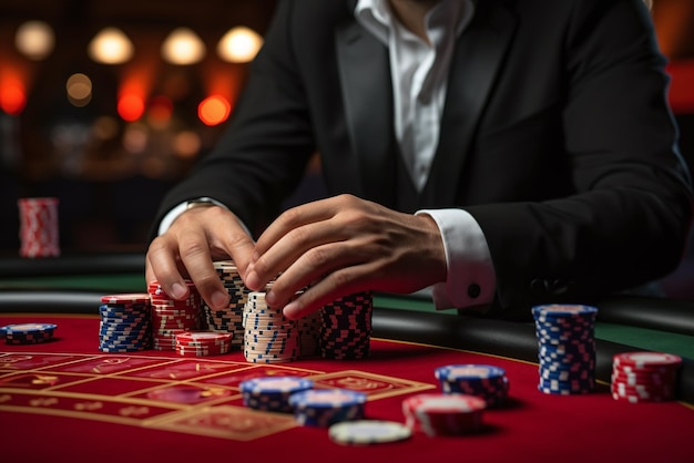 Gros plan d'un joueur de poker jouant au casino