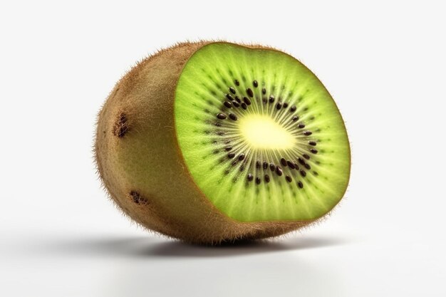 Un gros plan d'un kiwi avec les graines visibles.