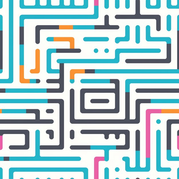 un gros plan d'un labyrinthe avec beaucoup de lignes de couleurs différentes IA générative