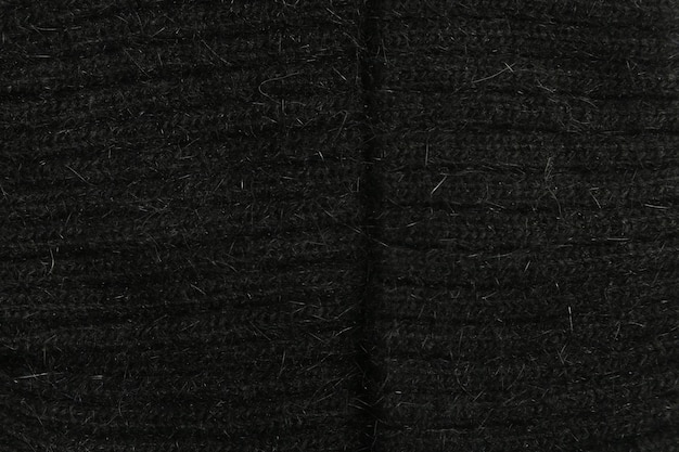 Gros plan de laine de texture noire, tissu tissé, tissu tricoté