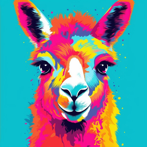 un gros plan d'un lama avec un visage de couleur vive ai générative