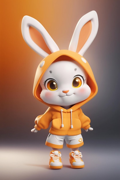 Gros plan de lapin de dessin animé en sweat à capuche générative ai