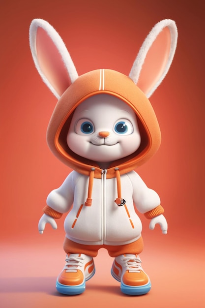 Gros plan de lapin de dessin animé en sweat à capuche générative ai