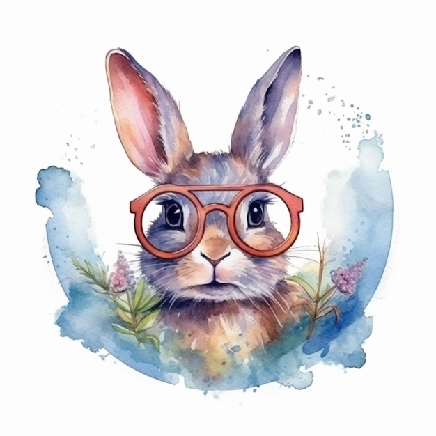 Un gros plan d'un lapin portant des lunettes sur un fond blanc